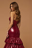 Laden Sie das Bild in den Galerie-Viewer, Metallic Burgunderrot Herz-Ausschnitt Stufig Lang Ballkleid mit Schlitz