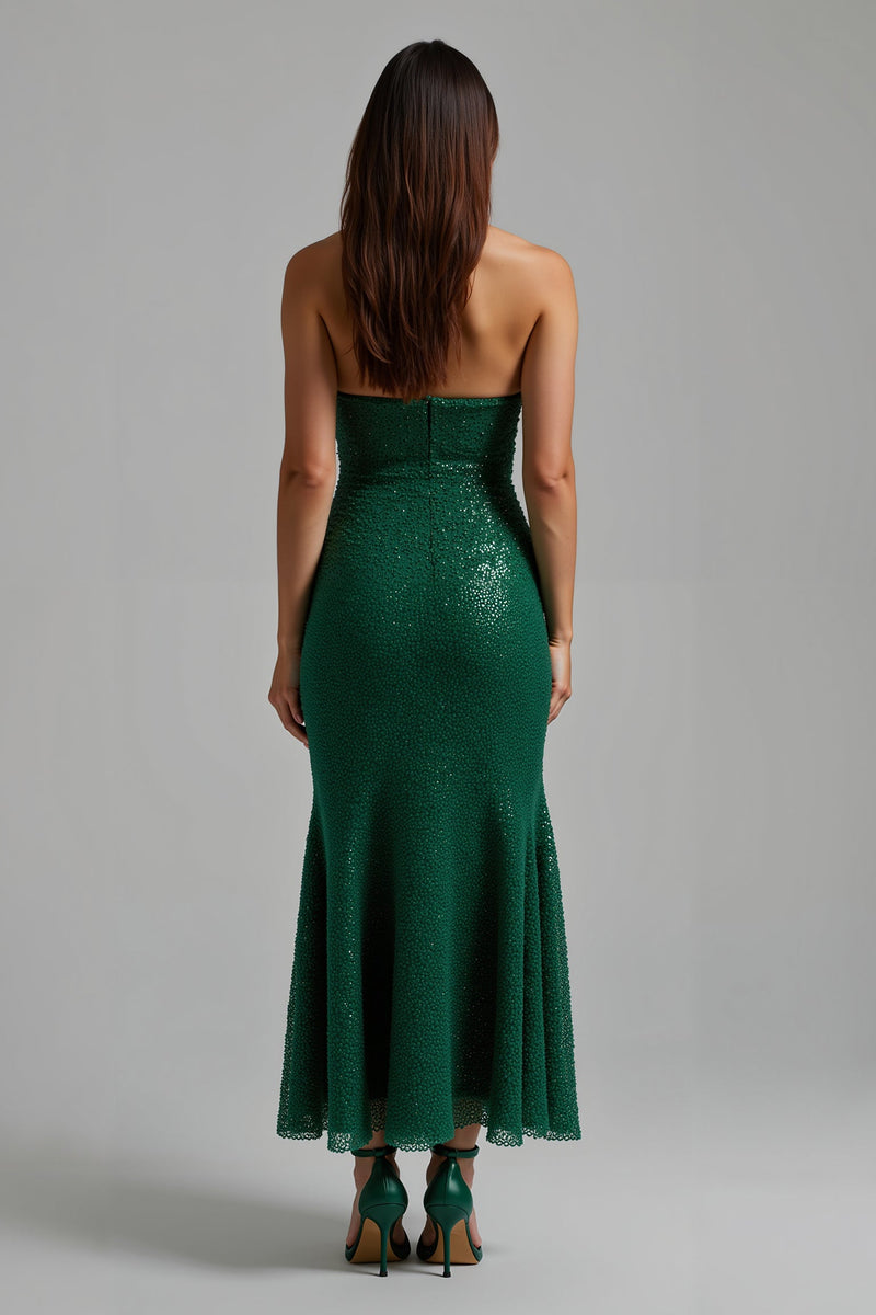 Laden Sie das Bild in den Galerie-Viewer, Glitzernd Dunkelgrün Etui Herz-Ausschnitt Lang Ballkleid