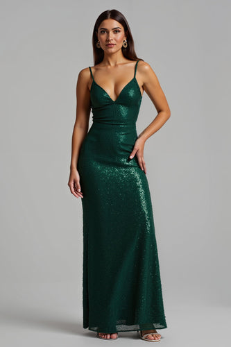 Glitzernd Dunkelgrün Etui Lang Ballkleid mit Schlitz