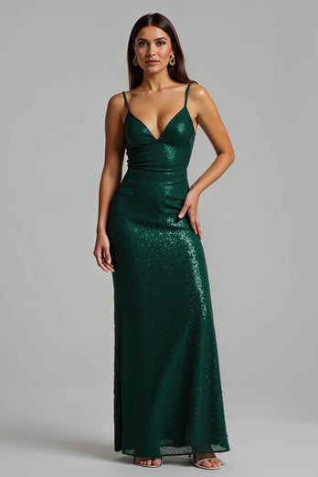 Glitzernd Dunkelgrün Etui Lang Ballkleid mit Schlitz