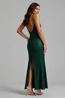 Glitzernd Dunkelgrün Etui Lang Ballkleid mit Schlitz