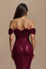 Laden Sie das Bild in den Galerie-Viewer, Glitzernd Burgunderrot Schulterfrei Lang Ballkleid mit 3D-Blume