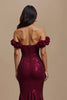 Laden Sie das Bild in den Galerie-Viewer, Glitzernd Burgunderrot Meerjungfrau Lang Ballkleid mit 3D-Blumen