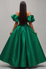 Laden Sie das Bild in den Galerie-Viewer, Dunkelgrün Satin A-Linie Lang Ballkleid mit Ärmeln