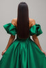 Laden Sie das Bild in den Galerie-Viewer, Dunkelgrün Satin A-Linie Lang Ballkleid mit Ärmeln