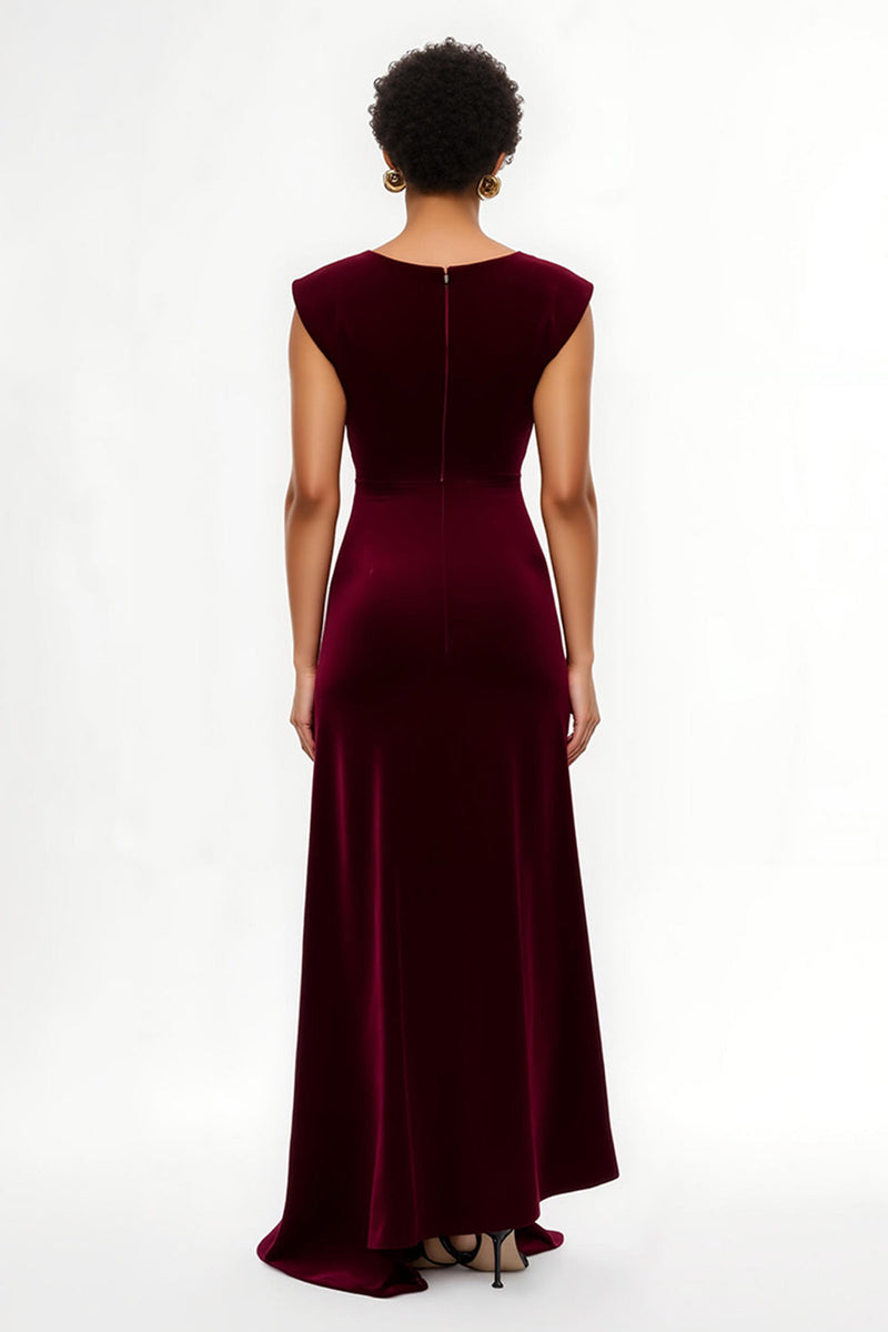 Laden Sie das Bild in den Galerie-Viewer, Einfaches Burgunderrot Sheath Asymmetrisches Lang Feiertags Party Kleid