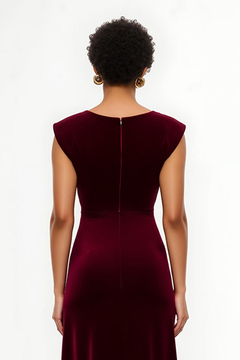 Laden Sie das Bild in den Galerie-Viewer, Einfaches Burgunderrot Sheath Asymmetrisches Lang Feiertags Party Kleid