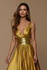 Laden Sie das Bild in den Galerie-Viewer, Golden Tief-V-Ausschnitt A-Linie Lang Abiballkleid