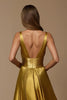 Laden Sie das Bild in den Galerie-Viewer, Golden Tief-V-Ausschnitt A-Linie Lang Abiballkleid