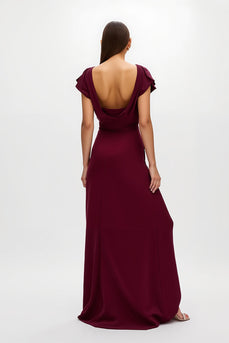 Burgunderrot Sheath V-Ausschnitt Lang Feiertagsparty Kleid mit Schlitz