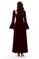 Laden Sie das Bild in den Galerie-Viewer, Burgunderrot Sheath Scoop-Ausschnitt Lang Feiertags Party Kleid mit Ärmeln