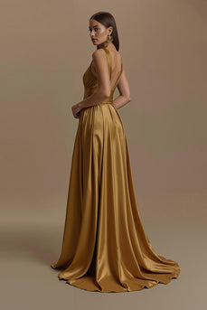 Golden V-Ausschnitt Rückenfreies Lang Abiballkleid