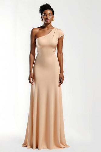 Champagner Ein-Schulter Sheath Lang Ballkleid