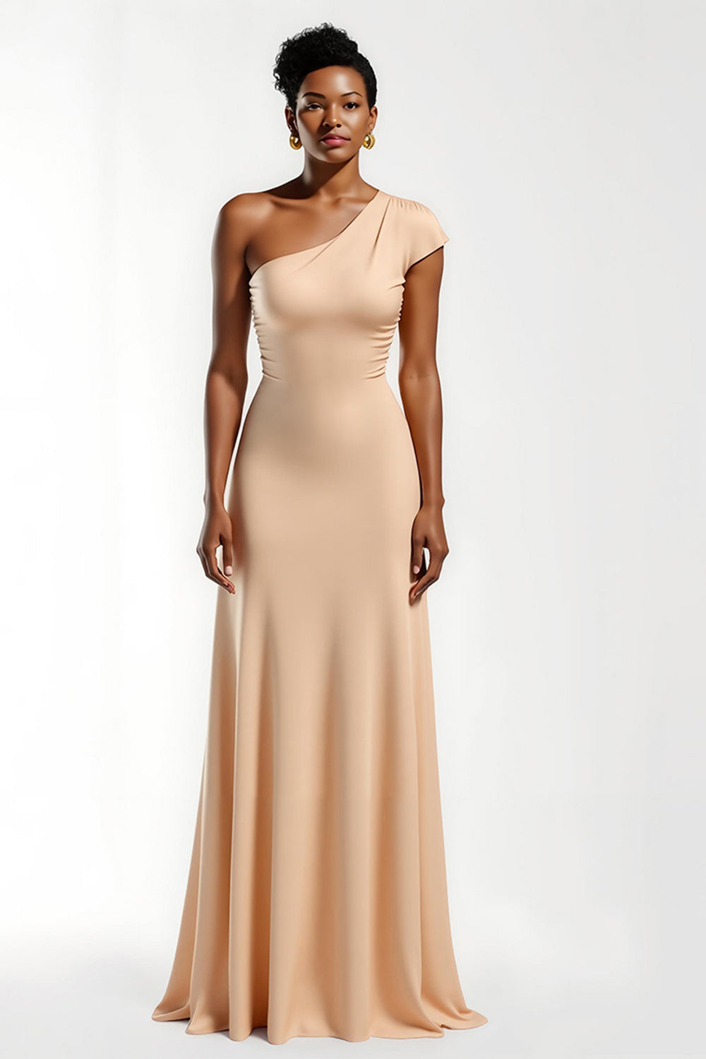 Champagner Ein-Schulter Sheath Lang Ballkleid