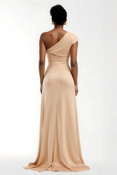 Champagner Ein-Schulter Sheath Lang Ballkleid