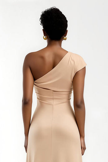 Champagner Ein-Schulter Sheath Lang Ballkleid