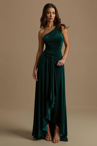 Dunkelgrün Sheath Ein-Schulter High-Low Feiertags Party Kleid
