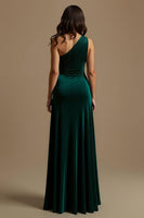 Laden Sie das Bild in den Galerie-Viewer, Dunkelgrün Sheath Ein-Schulter High-Low Feiertags Party Kleid
