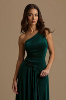Laden Sie das Bild in den Galerie-Viewer, Dunkelgrün Sheath Ein-Schulter High-Low Feiertags Party Kleid