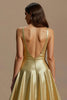 Laden Sie das Bild in den Galerie-Viewer, Glitzer Golden A-Linie Pailletten V-Ausschnitt Lang Abiballkleid