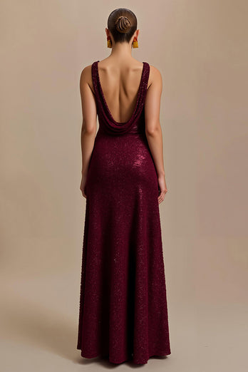 Glitzer Burgunderrot Sheath Pailletten V-Ausschnitt Lang Abendkleid