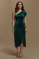 Laden Sie das Bild in den Galerie-Viewer, Dunkelgrün Sheath Samt Lang Feiertags Party Kleid mit Ärmeln