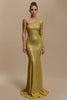 Laden Sie das Bild in den Galerie-Viewer, Glitzer Golden Meerjungfrau Pailletten Lang Abiballkleid mit Ärmeln