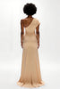 Laden Sie das Bild in den Galerie-Viewer, Champagner Sheath Satin Ein-Schulter Lang Hochzeitsgast Kleid