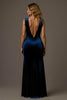 Laden Sie das Bild in den Galerie-Viewer, Königsblau Sheath Samt V-Ausschnitt Lang Feiertags Party Kleid mit Schlitz