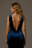 Laden Sie das Bild in den Galerie-Viewer, Königsblau Sheath Samt V-Ausschnitt Lang Feiertags Party Kleid mit Schlitz