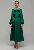 Laden Sie das Bild in den Galerie-Viewer, Glitzer Dunkelgrün A-Linie Satin Lang Ballkleid mit Strasssteinen