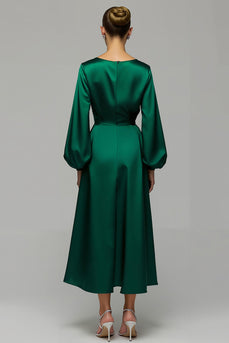 Glitzer Dunkelgrün A-Linie Satin Lang Ballkleid mit Strasssteinen