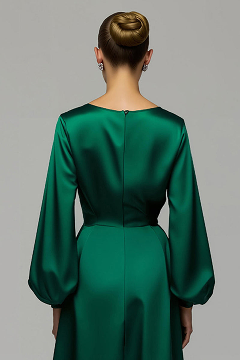 Laden Sie das Bild in den Galerie-Viewer, Glitzer Dunkelgrün A-Linie Satin Lang Ballkleid mit Strasssteinen