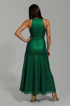 Glitzer Dunkelgrün Pailletten Sheath Hoher Kragen Lang Ballkleid