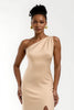 Laden Sie das Bild in den Galerie-Viewer, Champagner Ein-Schulter Satin Lang Formelle Kleid mit Schlitz