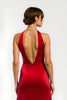 Laden Sie das Bild in den Galerie-Viewer, Rotes Sheath V-Ausschnitt Satin Lang Ballkleid mit Schlitz
