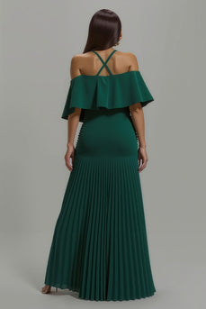 Dunkelgrün Sheath Plissee Lang Formelle Kleid mit Rüschen