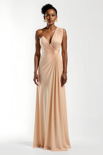 Champagner Satin Rüschen Sheath Lang Formelle Kleid