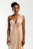 Laden Sie das Bild in den Galerie-Viewer, Champagner Satin Rüschen Sheath Lang Formelle Kleid