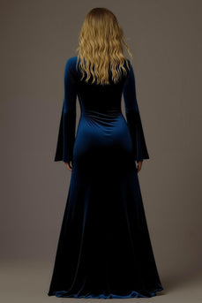 Königsblau Samt Sheath V-Ausschnitt Lang Feiertags Party Kleid