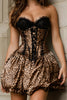 Laden Sie das Bild in den Galerie-Viewer, Kaffee Leopard A-Line Herz-Ausschnitt Kurze Korsett Party Kleid mit Spitze