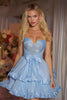 Laden Sie das Bild in den Galerie-Viewer, Blau A-Line Rüschend Herz-Ausschnitt Kurze Korsett Party Kleid mit Schleife