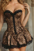 Laden Sie das Bild in den Galerie-Viewer, Kaffee Leopard A-Line Herz-Ausschnitt Kurze Korsett Party Kleid mit Rüschens