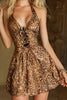 Laden Sie das Bild in den Galerie-Viewer, Kaffee Leopard A-Line Neckholder Neck Kurze Party Kleid
