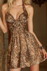 Laden Sie das Bild in den Galerie-Viewer, Kaffee Leopard A Linie Neckholder Kurze Party Kleid mit 3D Blume
