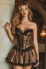 Laden Sie das Bild in den Galerie-Viewer, Kaffee Leopard A Linie Herz-Ausschnitt Kurze Korsett Party Kleid mit Spitze