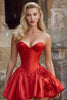 Laden Sie das Bild in den Galerie-Viewer, Blumen Rot Satin A Linie Trägerlos Kurze Korsett Party Kleid