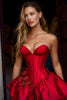Laden Sie das Bild in den Galerie-Viewer, Blumen Rot Satin A Linie Herz-Ausschnitt Kurze Korsett Party Kleid