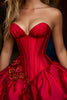 Laden Sie das Bild in den Galerie-Viewer, Blumen Rot Satin A Linie Herz-Ausschnitt Kurze Korsett Party Kleid