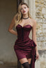 Laden Sie das Bild in den Galerie-Viewer, Bordeaux Satin Enges Trägerlos Vorne binden Kurze Korsett Party Kleid